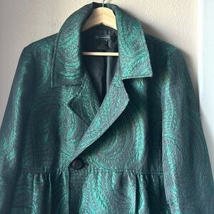 I.N.C. INTERNATIONAL CONCEPTS Green Jacquard Bell Sleeve Peacoat Jacket